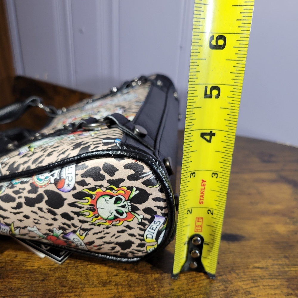 Ed Hardy Leopard Print Satchel with Black Accents/rhinestones - Picture 11 of 16